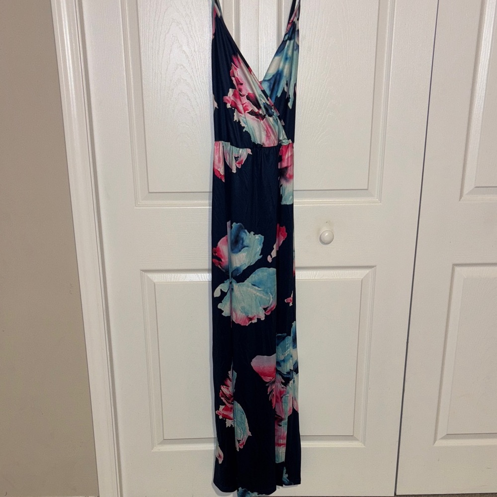 Navy and Pink Floral Maxi Dress